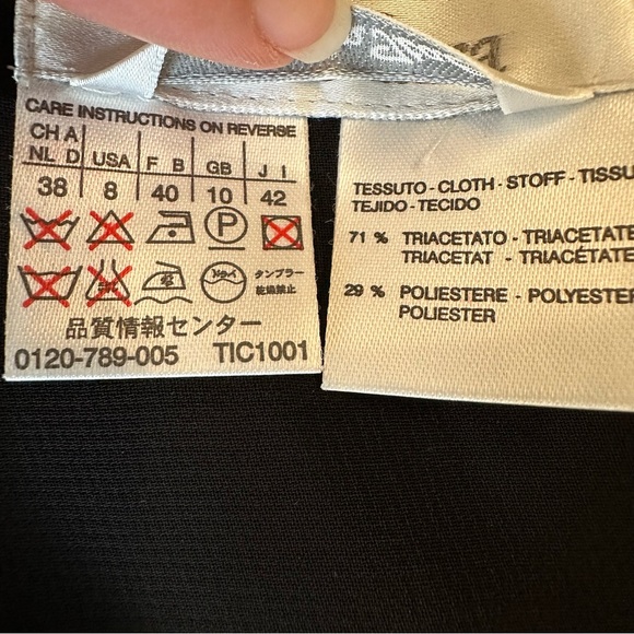 MaxMara black midi dress with leather trim 8 square neckline lbd - Picture 8 of 12